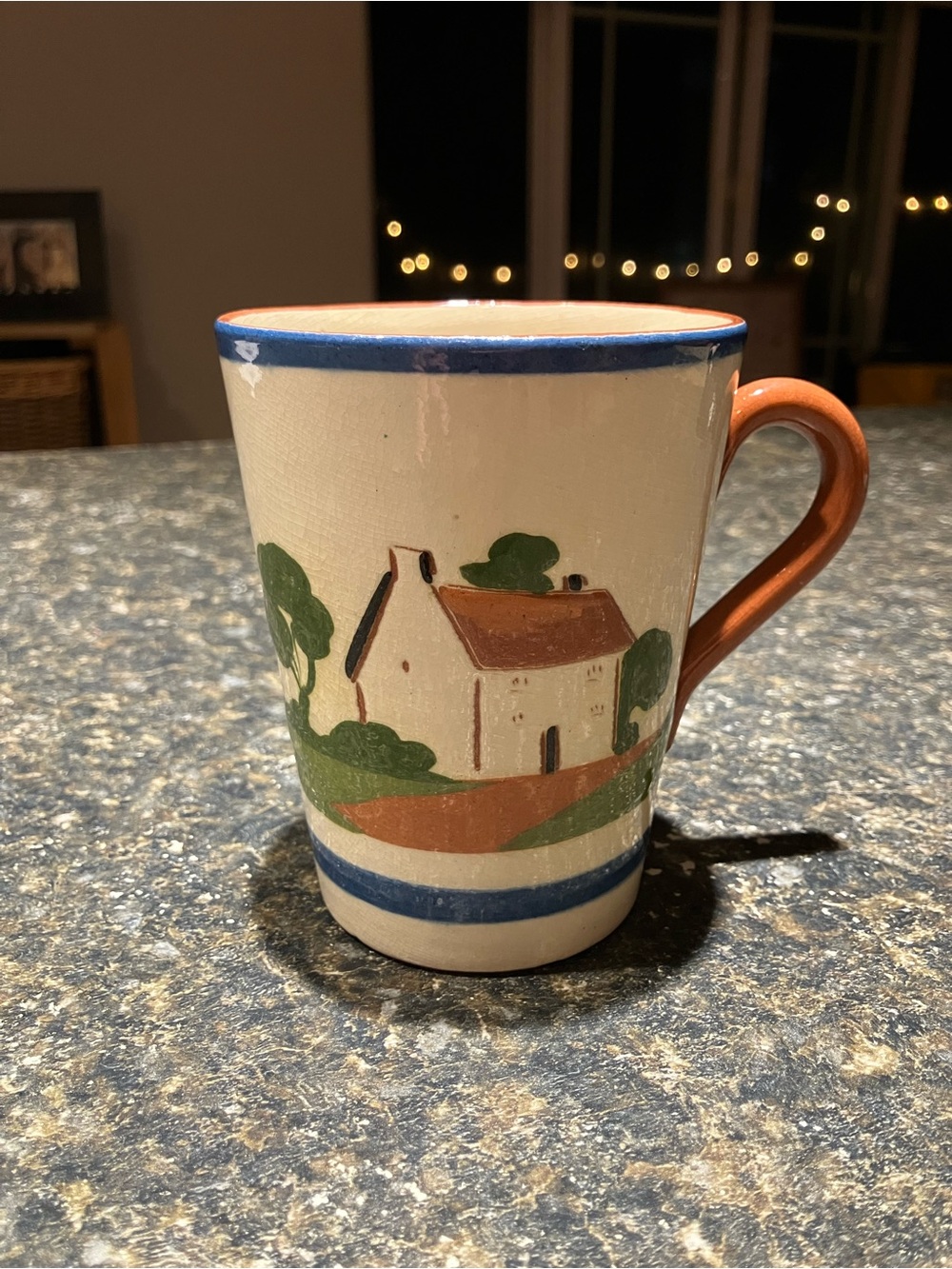 Vintage Hand-Painted Watcombe cottage and tree mug “Fresh from the dairy”